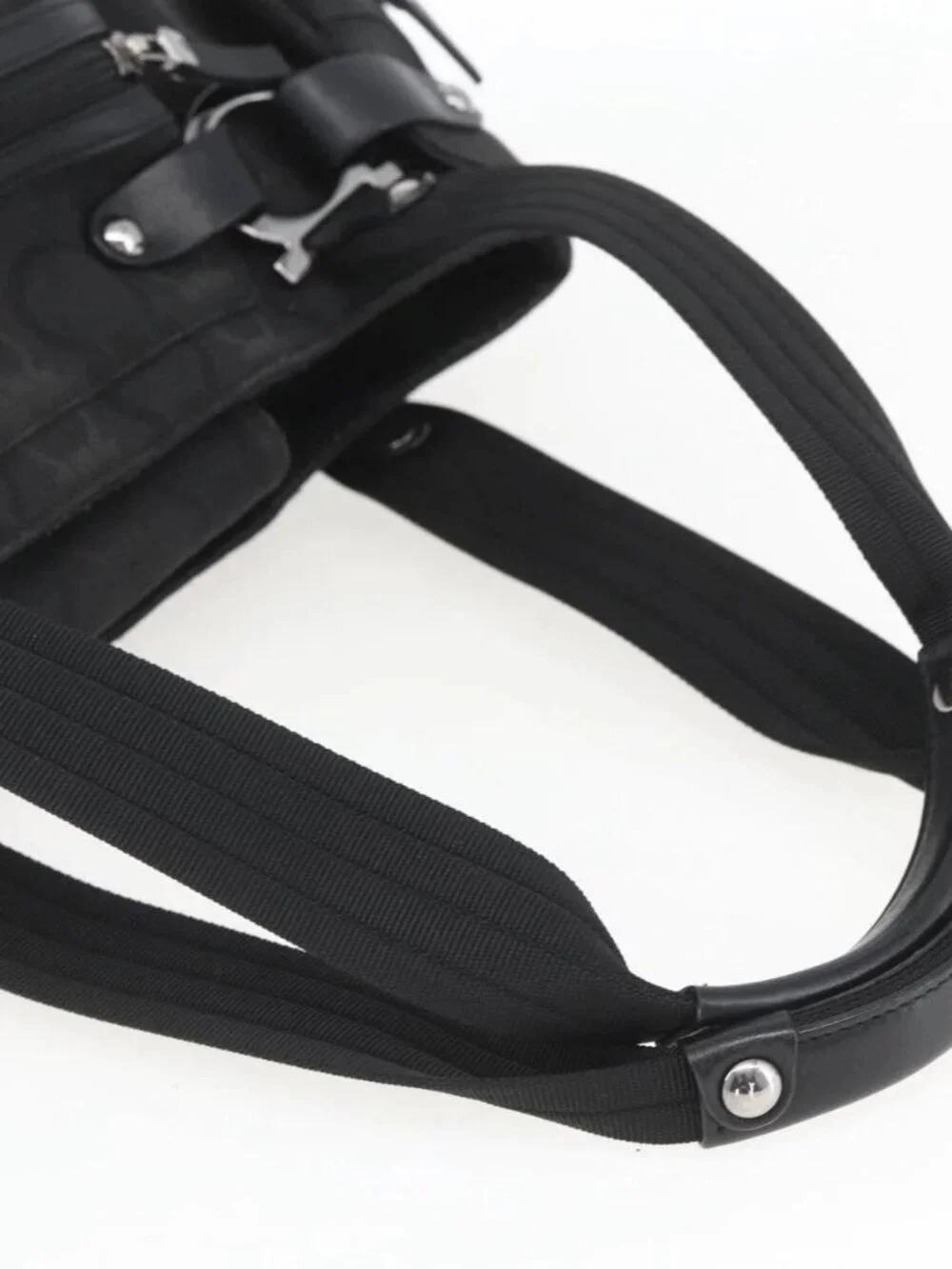 Salvatore Ferragamo Gancini Tote Bag Nylon Black Silver Auth BA9401